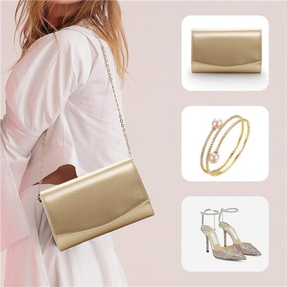 Women Vegan Leather Fashion Clutch Gold - Picture 4 of 7